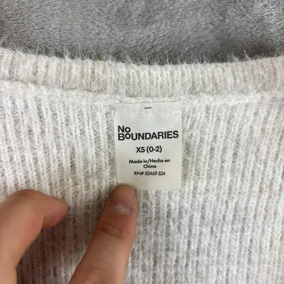 No Boundaries Fuzzy Butterfly Cardigan Womens XS White Soft Girl Y2K - Picture 4 of 7